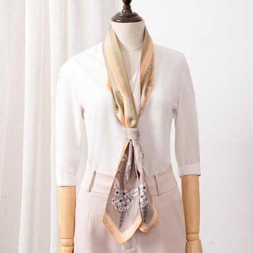 100% Real Silk Long Scarf For Women 2021 Fashion Twillon Neckerchief Luxury Bufandas Silk Scarf Printed Headband Foulard Femme