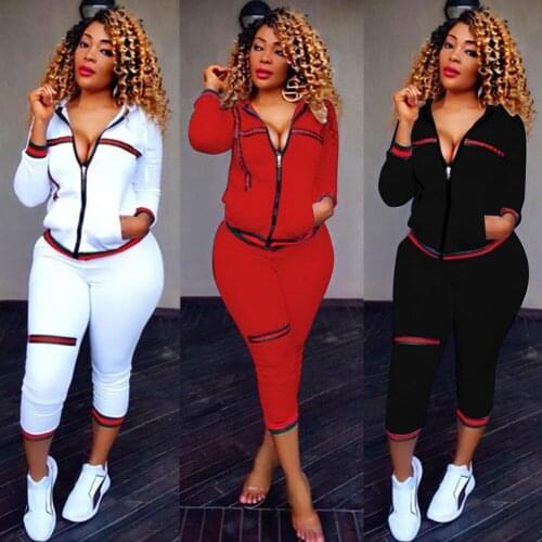 Womens Stripe Tracksuits Set Ladies Brand Autumn Long Sleeve Casual O-Neck Hoodies Sweatshirt + Long pants Plus Size Sport Wear