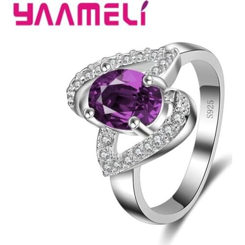 Popular High-End Oval Purple Cubic Zircons 925 Sterling Silver Finger Ring For Female Women Wedding Engagement Accessory
