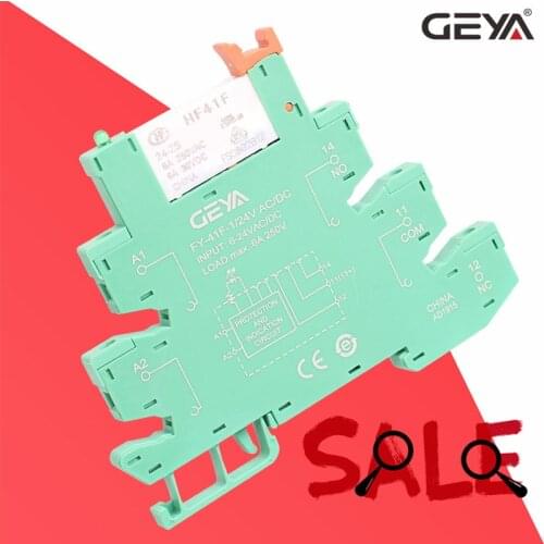 1PCS GEYA 6.2mm Slim Relay Module HF-41F Integrated PCB Mount Power Relay With Relay Holder 12V 24V 230V