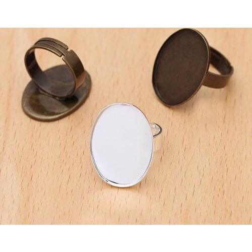 200p Adjustable Ring Settings Bases with 18x25mm Oval Bezel Stone Cabochons Mens Womens Rings Findings DIY Jewelry Accessories