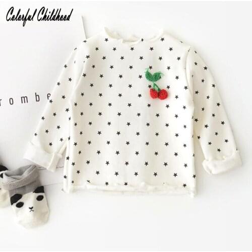 2018 Baby GirlsT-shirt Lovely Star Pattern Printed Pure Cotton Shirt Little Girl Ruffles Collar Cherry Decoration Bottoming Tops