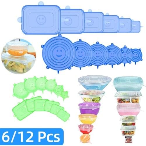 6/12 Pcs Reusable Silicone Food Cover Stretch Lid Elastic Bowl Microwave Cover Universal Kitchen Wrap Fresh Keeping Silicone Cap