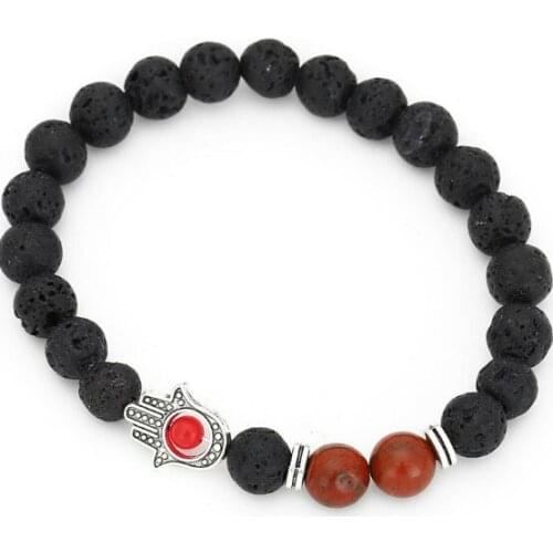8mm dg52 micro pave cz zircon cubic zirconia elastic adjusted nature stone agate Onyx volcanic lava fatima hand palm Bracelet