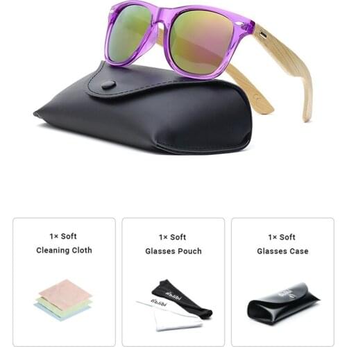 Ablibi Womens Clear Purple Bamboo Wood Sunglasses for Ladies Non-polarized Cheap Glasses Eyewear in Leather Case