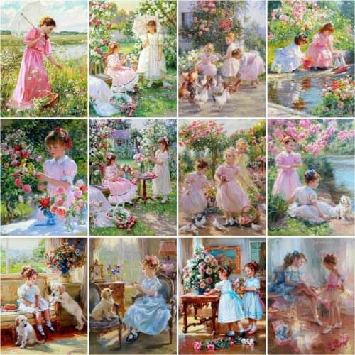 HUACAN Diamond Painting Girl Cross Stitch Full Square/Round Diamond Embroidery Garden Mosaic Flowers Handcraft