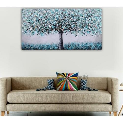 Free Shipping 100% Hand-painted New Hot Sale Oil Painting On Canvas Blue Tree Paintings Wall Art Home Decor Art