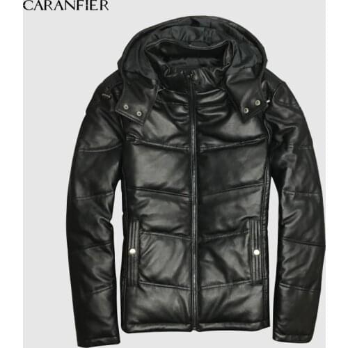CARANFIER 2019 Jackets Men Genuine Leather 100% Duck Down Jackets Winter Outerwear 100% Sheepskin Coat Casual Solid Overcoats