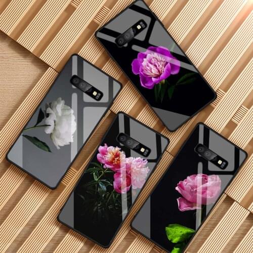 Peonies beautiful flower Black Tempered Glass Phone Case For Samsung Galaxy S8 S9 S10 S20 PLUS J6 J8 2018 NOTE 8 9 10 Cover