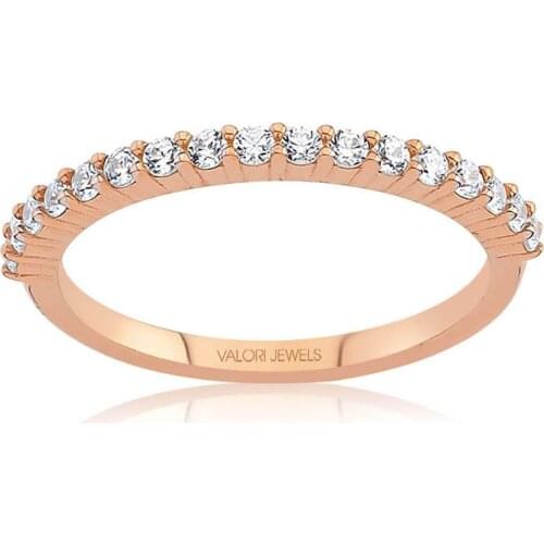 Zirconia White Round Gemstone, Rose Gold Plated, Sterling Silver Half Eternity Ring