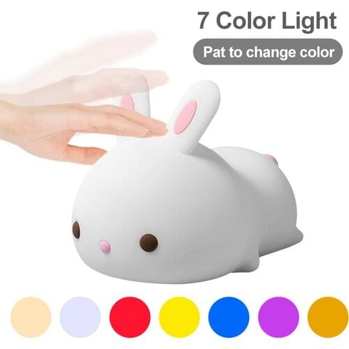 Colorful Cartoon Rabbit Lamp Shaped LED Night Light Of Gift Lighting Lamp Table Lamp Silicone Energy-saving Bedroom Night Light