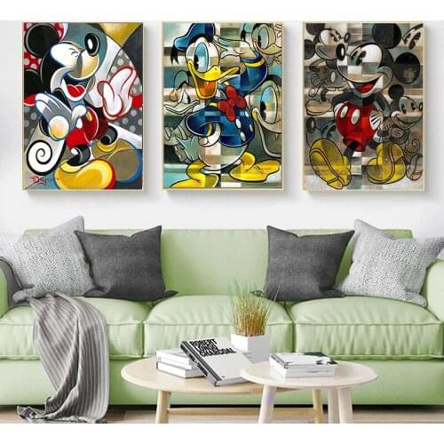 Graffiti Art Disney Colorful Mickey and Donald Duck Paintings Posters Prints On Canvas Wall Picture for Living Room Home Decor