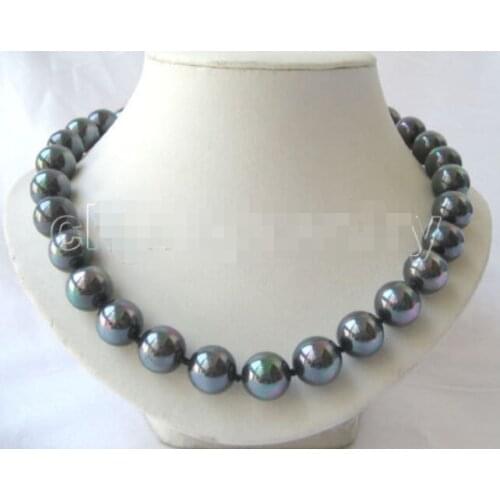 Perfect round 16mm bright black south sea shell pearl necklace Factory Wholesale 18inch real Women Fine for lady jewelry