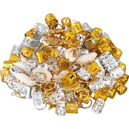 164PCS Metal African Hair Rings Tubes Cuffs Charms Braid Jewelry Dreadlock Decorations Dread Beads Accessories