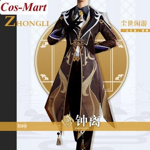 Game Genshin Impact Zhongli Cosplay Costume Fashion Males Combat Uniform Halloween Party Role Play Clothing Custom-Make Any