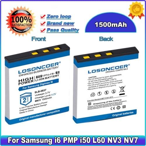 LOSONCOER High Capacity 1500mAh SLB-0837 Battery for Samsung Digimax I6 PMP I50 L60 NV3 NV7 L80 I70 I70S L700 L700S L73 NV5