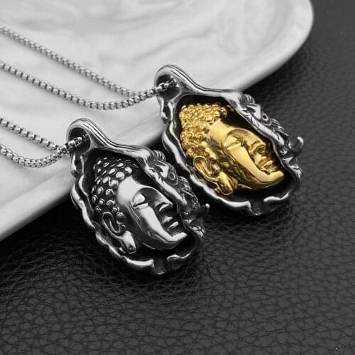 Titanium steel trendy mens necklace stainless steel trendy mens half-magic Buddha pendant necklace