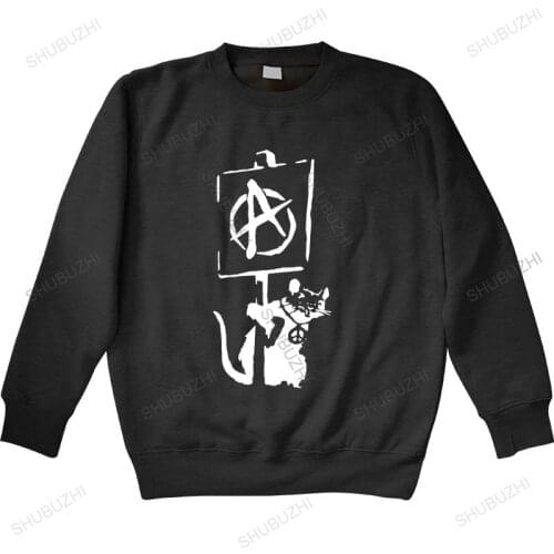 Men autumn sweatshirt black hoody Banksy street art DMC Anarchy rat holding sign cotton euro size brand hoodie drop shipping