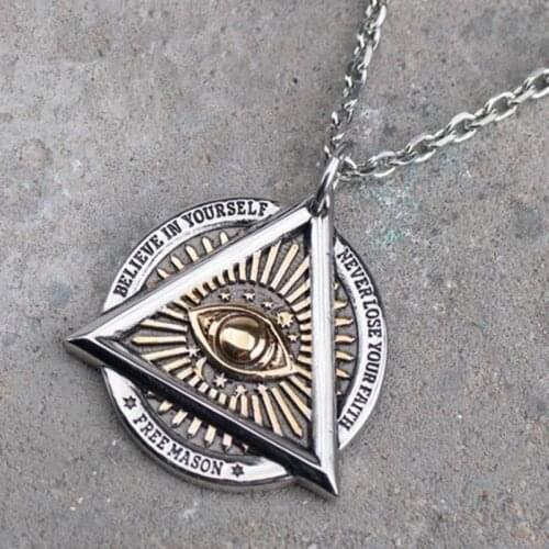 The Devil Eyes Hexagon Masonic Pendant Necklaces for Men Skull Sided High Quality Fashion Jewelry