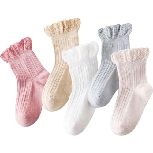 2021 3-12Y Spring Autumn Little Girls Socks Breathable Toddlers Sweet Style Solid Color Flouncing Boneless Tube Princess Socks
