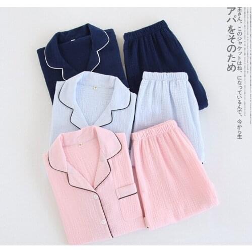 New Cotton Short-Sleeved Shorts Pajamas for Women Solid Double-Layer Gauze Sleepwear 2 Piece Home Clothes Summer Pijama Pj Set