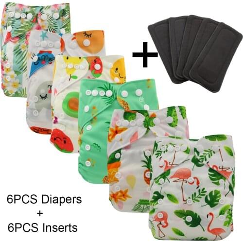 Ohbabyka 12PCS/SET Baby Diaper Cover Reusable Waterproof Pocket Cloth Diapers Washable 6pcs Diaper Nappies+6pcs Bamboo Inserts