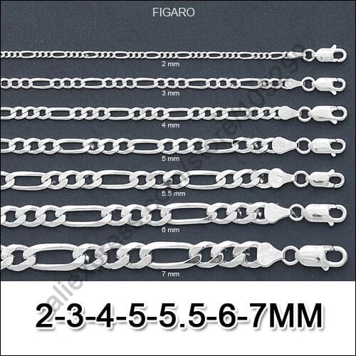 Wholesale Fast Shipping 10PCS 7 Size2-7MM Necklaces 925 Sterling Silver Jewelry Figaro Link Chains Lobster Clasps