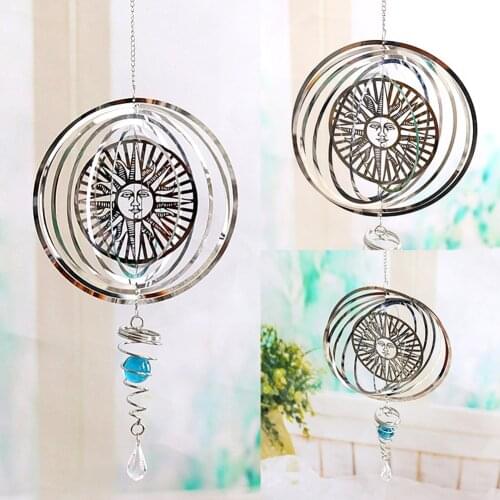 3D Metal Rotating Wind Chime Mandala Stainless Steel Pendant Hanging Wind Spinner Spiral Windchimes Garden Yard Home Decoration