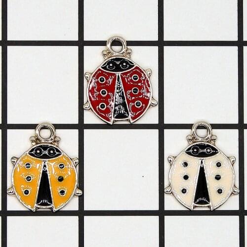 10pcs/pack 16*19mm Ladybug Enamel Insect Charms Fit Necklace Bracelet DIY Draft Fashion Jewelry Accessory XL925
