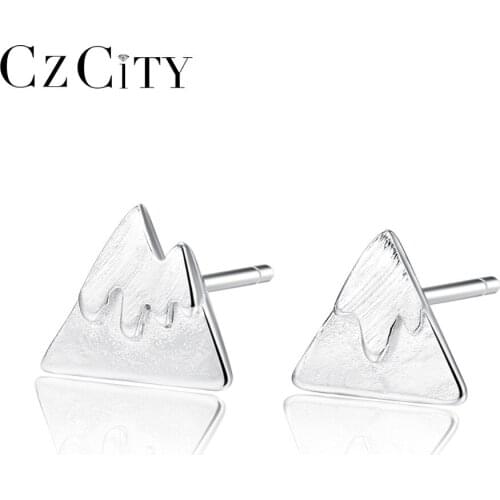 CZCITY Unique Geomertic Design Boho Brushed Stud Earrings for Women 100% 925 Sterling Silver Simple Daily Wear Earrings Jewelry