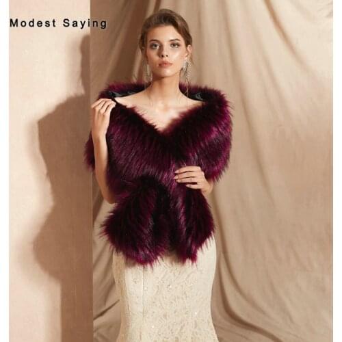 Purple Faux Fur Wedding Shrugs 2019 New Fashion Bridal Shawls Formal Women Party Prom Stoles Warm Cloaks Ups Wedding Accessories