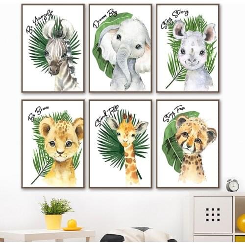 Modern Cartoon Animal Painting Wall Art Canvas Painting Lovely Quote Art Poster and Print Home Decor Kid Bedroom Design Picture