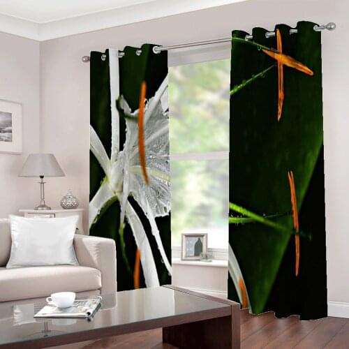 Modern beautiful Water Drop white flowers 3D curtain window for living room Bedroom Half-Blackout Drapes Sets Custom any size
