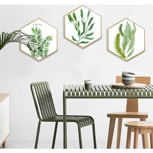 Monstera Deliciosa Hexagonal Plant Porch Decoration Framed Painting Modern Simple Nordic Mural Corridor Hanging Painting Leaves
