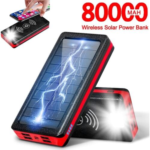 Power Bank 80000mAh Large Capacity Solar Wireless Charger 4USB LED Mobile Phone Charger External Battery for Xiaomi IPhone