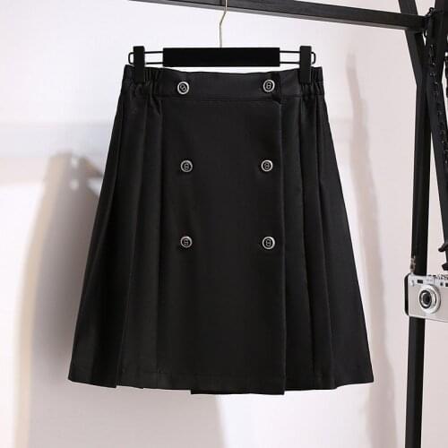 150Kg Plus Size Womens Autumn Loose A-line Pleated Button Skirt 5XL 6XL 7XL 8XL 9XL Solid High Waist Slim Female Skirt Black