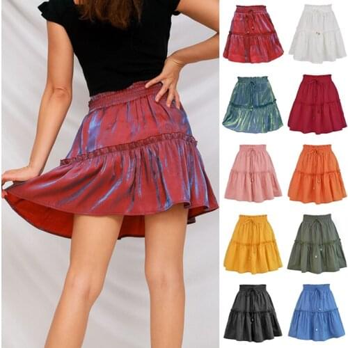 Women Neon Red Gorgeous Ruffles Bridal Skirt Ladies Elegant Sexy Style Short Navy Basic Girls Empire Skirts Summer 2021