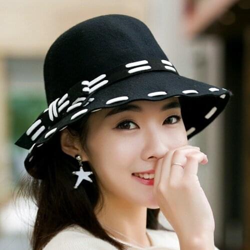 H7772 Women Bucket Hat Thickened Fisherman Cap Autumn Winter Warm Simple Korean Wool Casual Shopping British Retro Elegant Caps