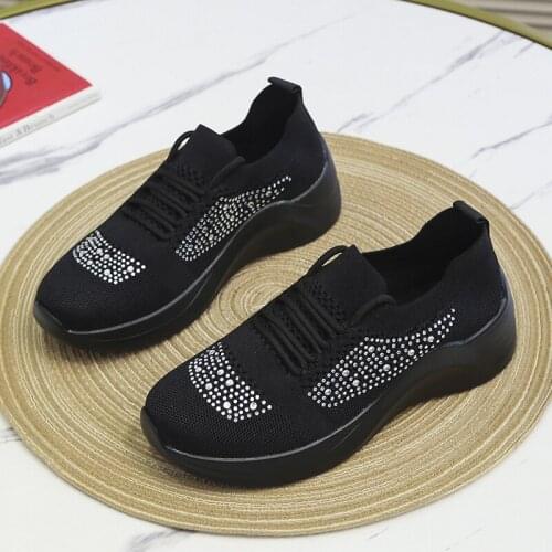 Sneakers Women Rhinestone Decoration Vulcanized Shoes Casual Rubber Thick Bottom Lace-Up Shoes 2021 Spring Autumn