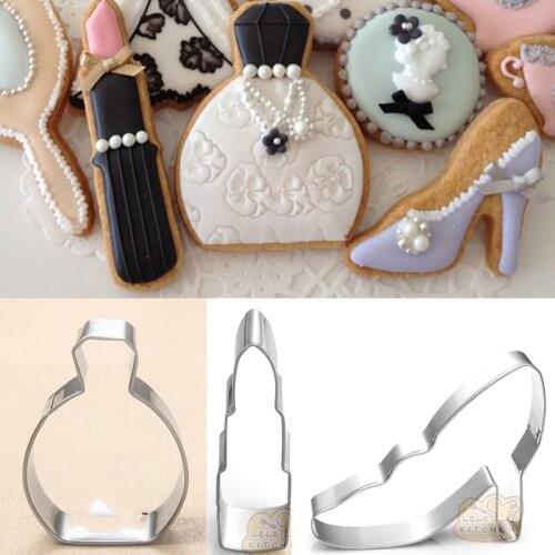 1pcs Fashion Lipstick perfume bottles high heels metal Cookie Cutter Fondant Cake Decorating Tool Candy Pastry patisserie gateau