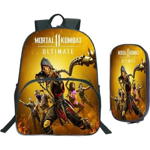 Mochila 2Pcs Set Mortal Kombat Backpack for Boys Student Large Rucksack Teens Cool Bookbag Travel Bagpacks Children School Bags