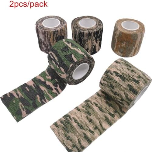 2pcs Self-adhesive Hunt Disguise Camouflage Tape Retractable Non-Woven Sports Protector Outdoor Cycling Stickers