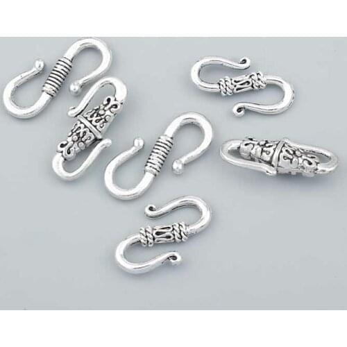 20pcs Silver Color Textured S Shaped Connector Pendant Pinch Bails Charm Hooks Crimps End Snap Ropes Bracelet Jewelry Supplies