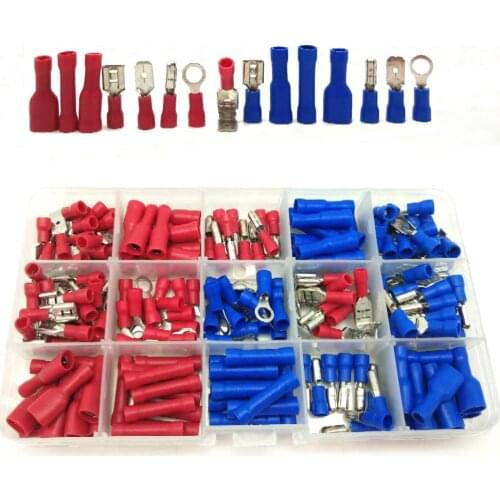 200pcs/lot Eletrical Cable Terminal Connecting Tool Assorted Electrical Fork Ring Spade Crimp Terminal Wire Connector Box Kit