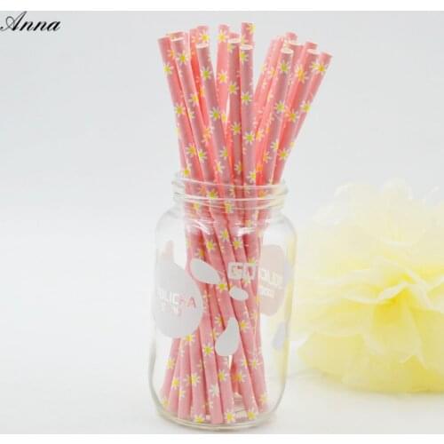 25pcs Paper Drinking Straws Stripe pink flowers Party Wedding Decoration Kids Birthday Baby Shower Christmas Supplies