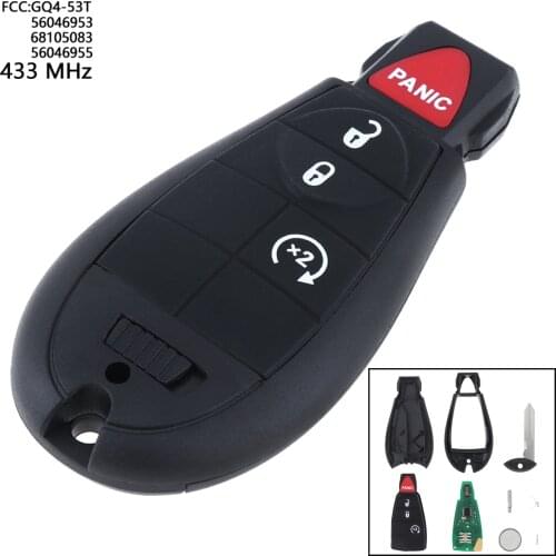 4 Buttons 433MHz Keyless Remote Key Fob with ID46 Chip GQ4-53T /56046953/68105083/56046955 Fit for 2013-2018 Ram 1500 2500 3500