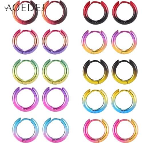 AOEDEJ Rainbow Circle Earrings for Women Stainless Steel Hoop Earrings Punk Jewelry Hip Hop Ear Hoops Round Earring 2Pcs