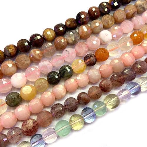 7-8mm Natural Gem Stone Quartz Beads Faceted Coin Button Spacer DIY Loose Beads For Jewelry Making Women Beads Accessories Gift