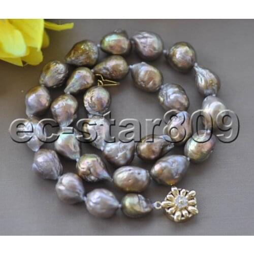 Z11156 17" 13mm Almost Round Golden Peacock Lavender Edison KESHI Pearl Necklace Choker Women