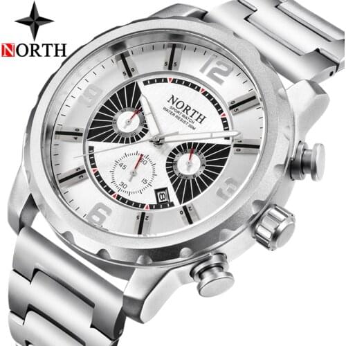 Watch Men Luxury NORTH Brand Fashion Quartz Casual Business Watches Stainless Steel Military Waterproof Watch Relogio Masculino